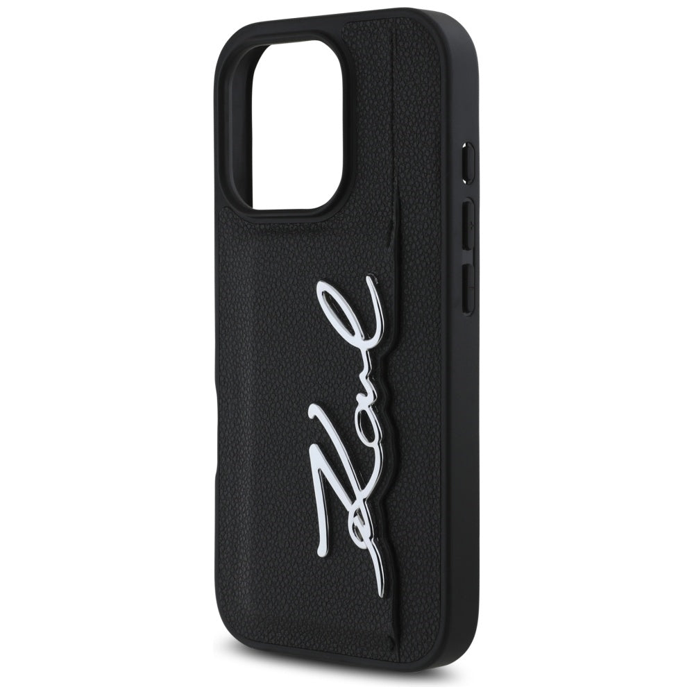 Ovitek za Apple iPhone 16 Pro, Karl Lagerfeld, Metal Signature, Črn