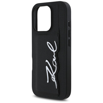 Ovitek za Apple iPhone 16 Pro, Karl Lagerfeld, Metal Signature, Črn