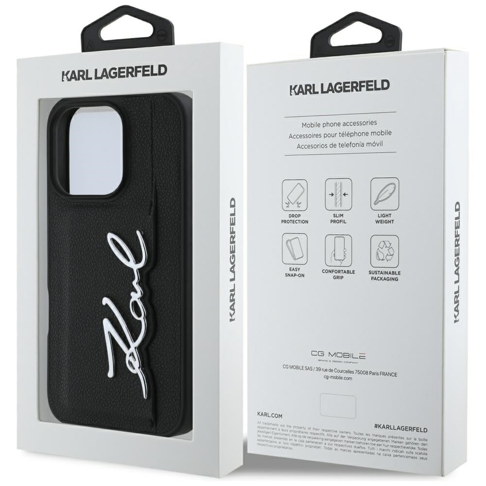 Ovitek za Apple iPhone 16 Pro, Karl Lagerfeld, Metal Signature, Črn