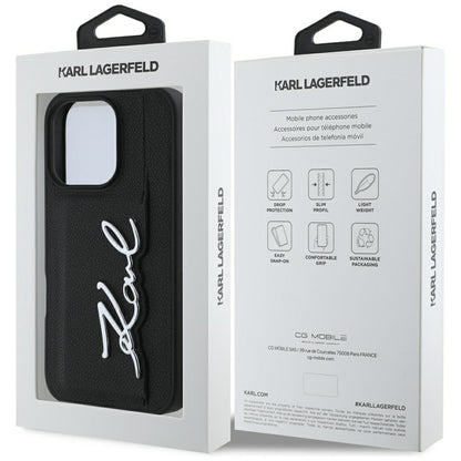 Ovitek za Apple iPhone 16 Pro, Karl Lagerfeld, Metal Signature, Črn