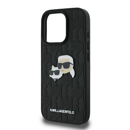 Ovitek za Apple iPhone 16 Pro, Karl Lagerfeld, Monogram Karl & Choupette's Heads, Črna