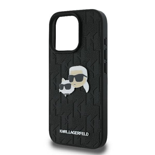 Ovitek za Apple iPhone 16 Pro, Karl Lagerfeld, Monogram Karl & Choupette's Heads, Črna