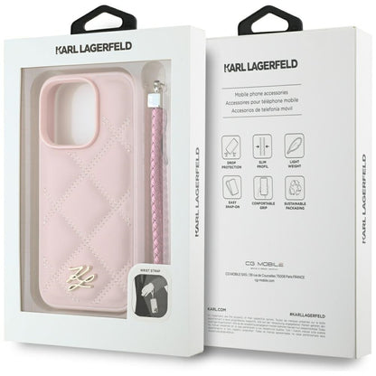 Ovitek za Apple iPhone 16 Pro, Karl Lagerfeld, Quilted Initial Logo & Chain Strap, Roza