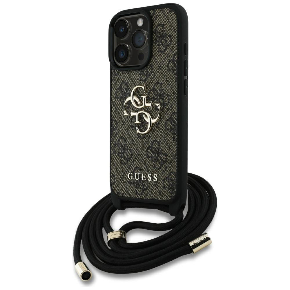 Ovitek za Apple iPhone 16 Pro Max, Guess, 4G CBDY Big Logo with Cord Strap, rjava