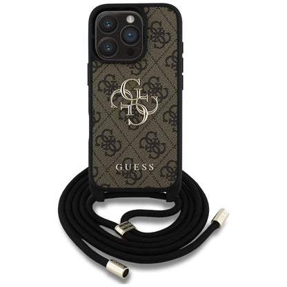Ovitek za Apple iPhone 16 Pro Max, Guess, 4G CBDY Big Logo with Cord Strap, rjava
