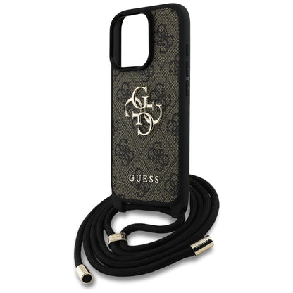 Ovitek za Apple iPhone 16 Pro Max, Guess, 4G CBDY Big Logo with Cord Strap, rjava