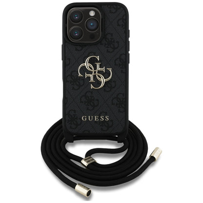 Ovitek za Apple iPhone 16 Pro Max, Guess, 4G CBDY Big Logo with Cord Strap, črn