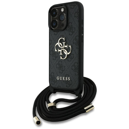 Ovitek za Apple iPhone 16 Pro Max, Guess, 4G CBDY Big Logo with Cord Strap, črn