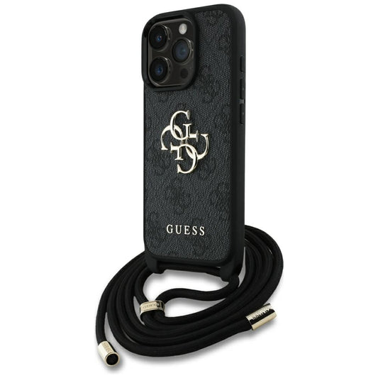Ovitek za Apple iPhone 16 Pro Max, Guess, 4G CBDY Big Logo with Cord Strap, črn
