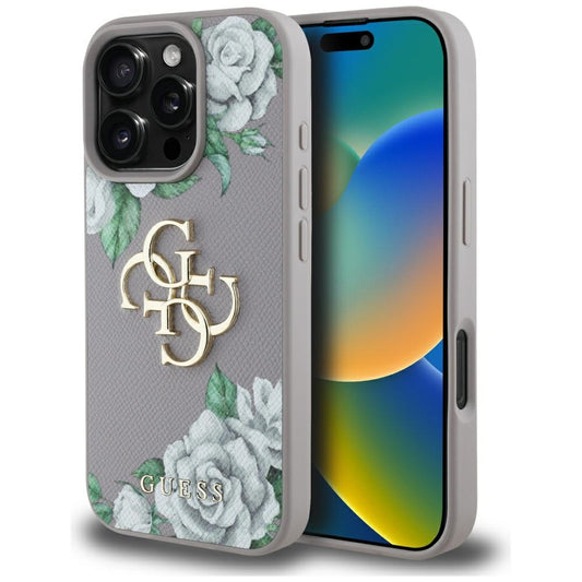 Ovitek za Apple iPhone 16 Pro Max, Guess, 4G Grained Roses Big Logo, Vijolična