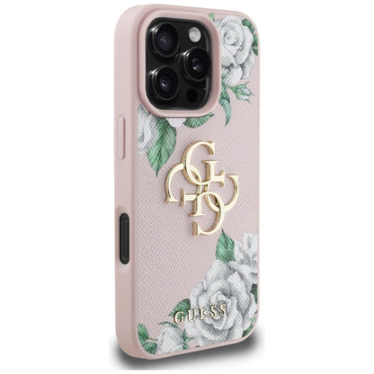 Ovitek za Apple iPhone 16 Pro Max, Guess, 4G Grained Roses Big Logo, Roza