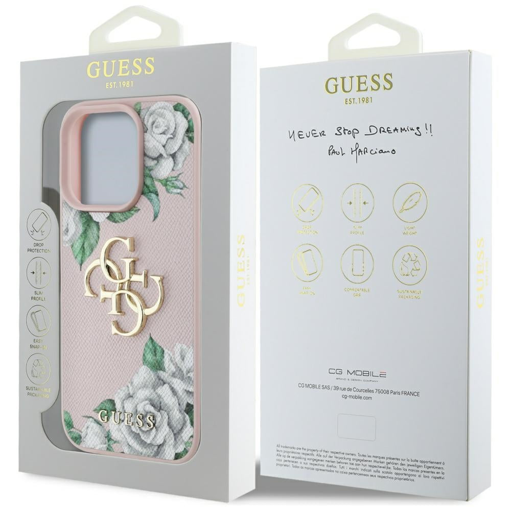 Ovitek za Apple iPhone 16 Pro Max, Guess, 4G Grained Roses Big Logo, Roza
