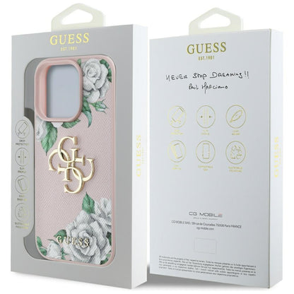 Ovitek za Apple iPhone 16 Pro Max, Guess, 4G Grained Roses Big Logo, Roza