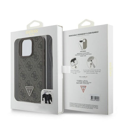 Ovitek za Apple iPhone 16 Pro Max, Guess, Crossbody 4G Triangle Strass, rjava