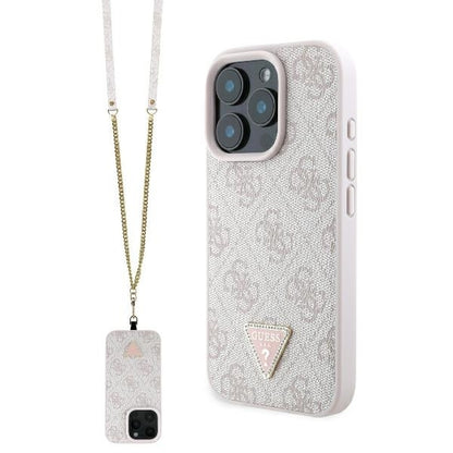 Case for Apple iPhone 16 Pro Max, Guess, Crossbody 4G Triangle Strass, Pink