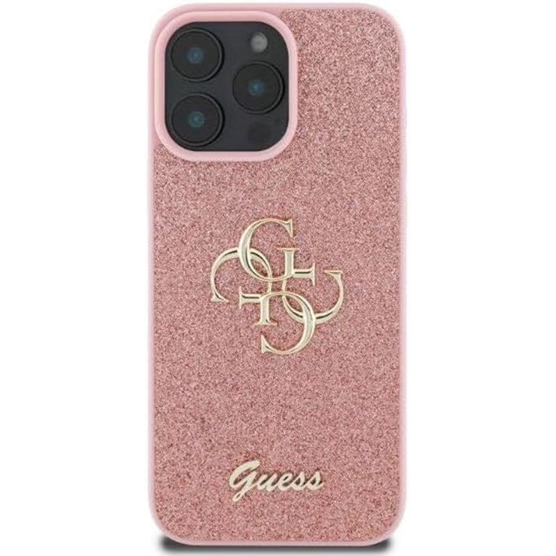 Ovitek za Apple iPhone 16 Pro Max, Guess, Fixed Glitter Big 4G, Roza