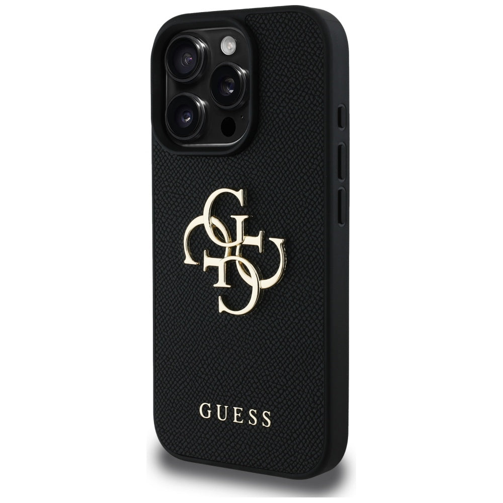 Ovitek za Apple iPhone 16 Pro Max, Guess, Grained Big 4G Logo Small Classic Logo, črn