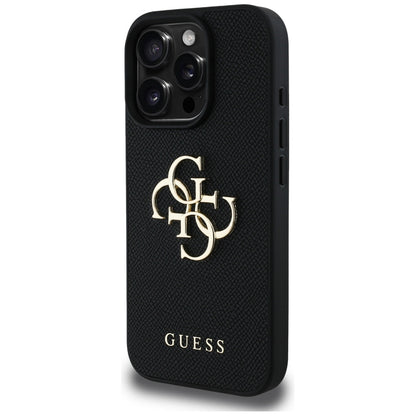 Ovitek za Apple iPhone 16 Pro Max, Guess, Grained Big 4G Logo Small Classic Logo, črn