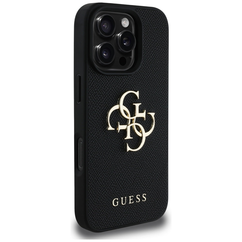 Ovitek za Apple iPhone 16 Pro Max, Guess, Grained Big 4G Logo Small Classic Logo, črn