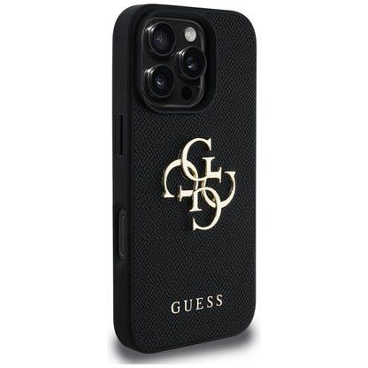 Ovitek za Apple iPhone 16 Pro Max, Guess, Grained Big 4G Logo Small Classic Logo, črn