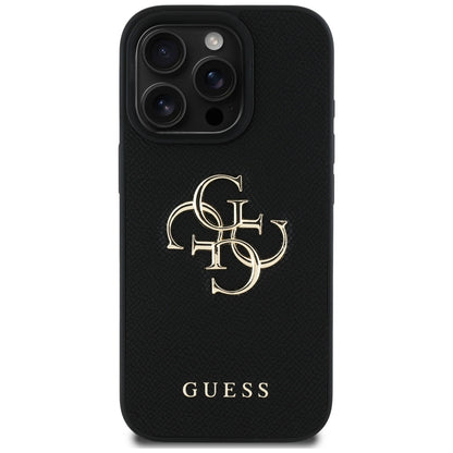Ovitek za Apple iPhone 16 Pro Max, Guess, Grained Big 4G Logo Small Classic Logo, črn