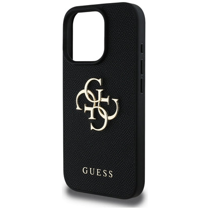 Ovitek za Apple iPhone 16 Pro Max, Guess, Grained Big 4G Logo Small Classic Logo, črn