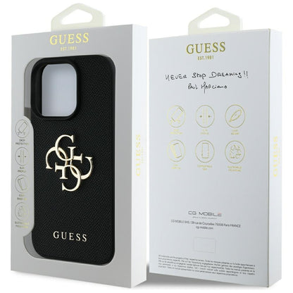 Ovitek za Apple iPhone 16 Pro Max, Guess, Grained Big 4G Logo Small Classic Logo, črn