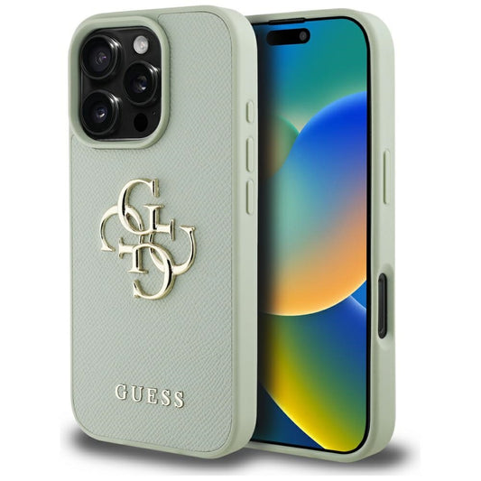 Ovitek za Apple iPhone 16 Pro Max, Guess, Grained Big 4G Logo Small Classic Logo, zelen.