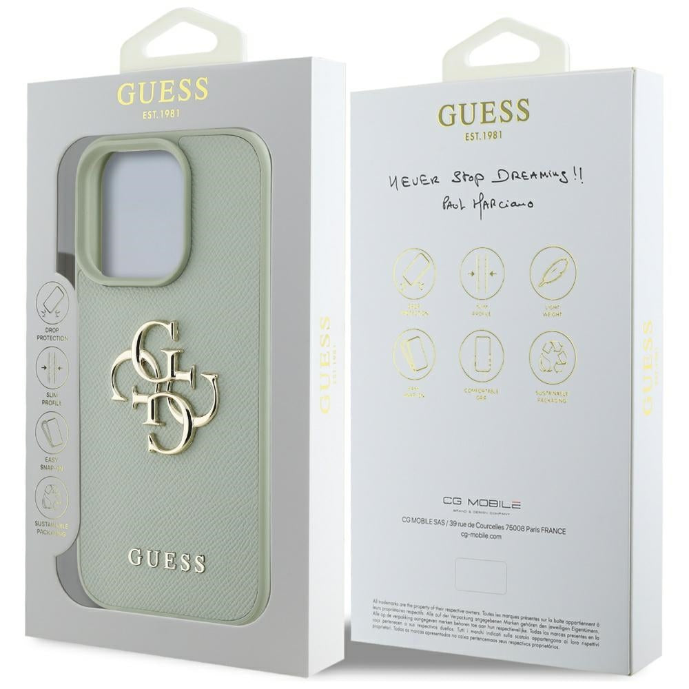 Ovitek za Apple iPhone 16 Pro Max, Guess, Grained Big 4G Logo Small Classic Logo, zelen.