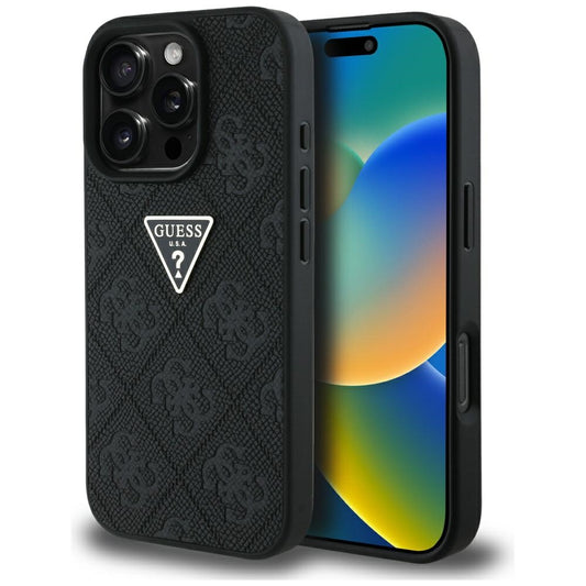 Ovitek za Apple iPhone 16 Pro Max, Guess, Hot Stamp 4G Pattern Triangle Logo, črn