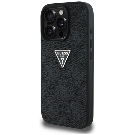 Ovitek za Apple iPhone 16 Pro Max, Guess, Hot Stamp 4G Pattern Triangle Logo, črn