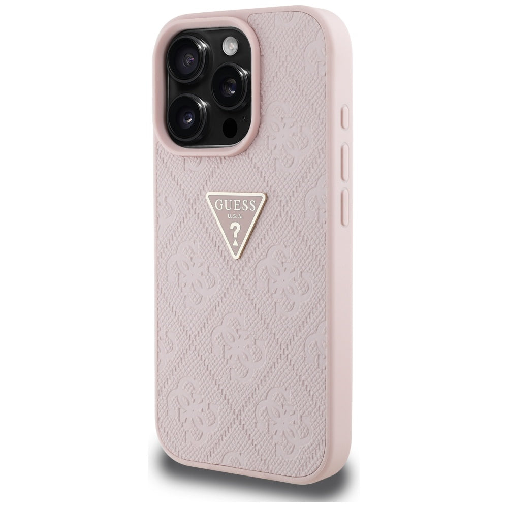 Ovitek za Apple iPhone 16 Pro Max, Guess, Hot Stamp 4G Pattern Triangle Logo, Roza