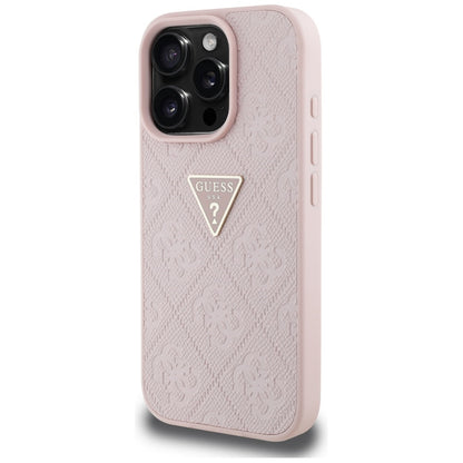 Ovitek za Apple iPhone 16 Pro Max, Guess, Hot Stamp 4G Pattern Triangle Logo, Roza