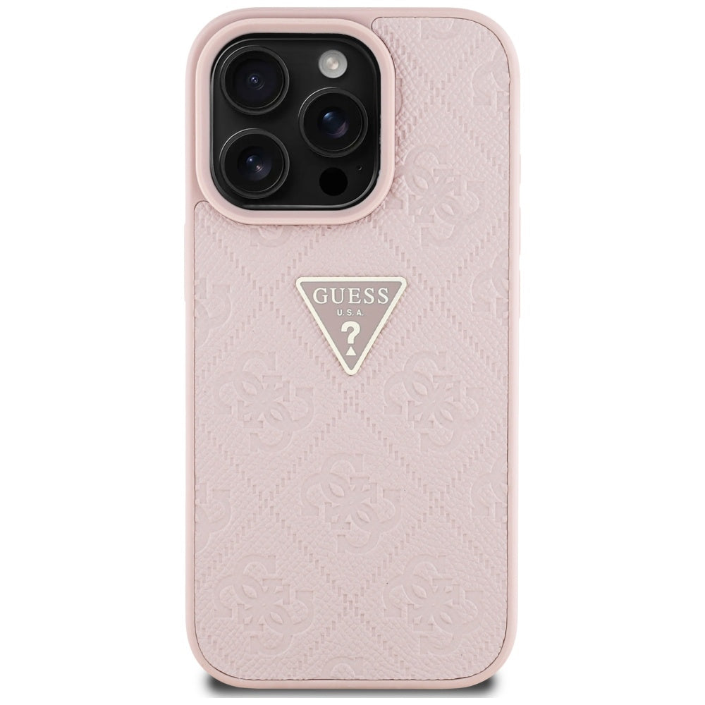 Ovitek za Apple iPhone 16 Pro Max, Guess, Hot Stamp 4G Pattern Triangle Logo, Roza