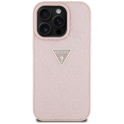 Ovitek za Apple iPhone 16 Pro Max, Guess, Hot Stamp 4G Pattern Triangle Logo, Roza