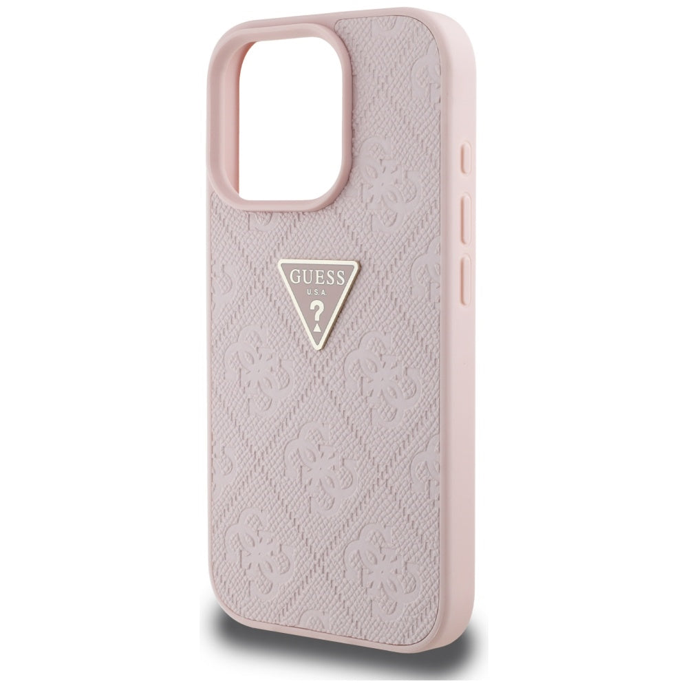 Ovitek za Apple iPhone 16 Pro Max, Guess, Hot Stamp 4G Pattern Triangle Logo, Roza