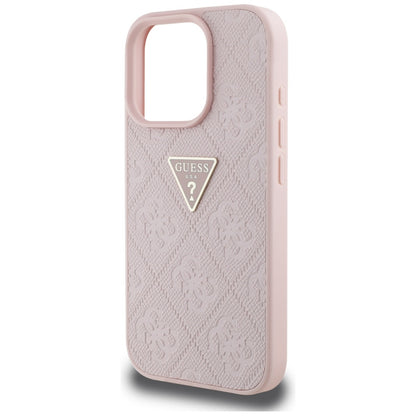 Ovitek za Apple iPhone 16 Pro Max, Guess, Hot Stamp 4G Pattern Triangle Logo, Roza