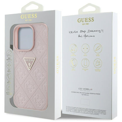 Ovitek za Apple iPhone 16 Pro Max, Guess, Hot Stamp 4G Pattern Triangle Logo, Roza