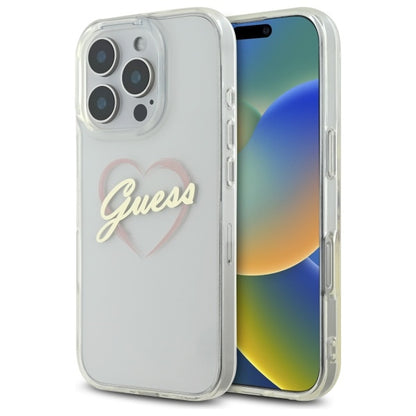 Ovitek za Apple iPhone 16 Pro Max, Guess, IML Heart, Prozoren