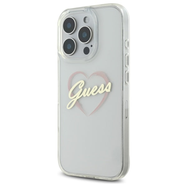 Ovitek za Apple iPhone 16 Pro Max, Guess, IML Heart, Prozoren
