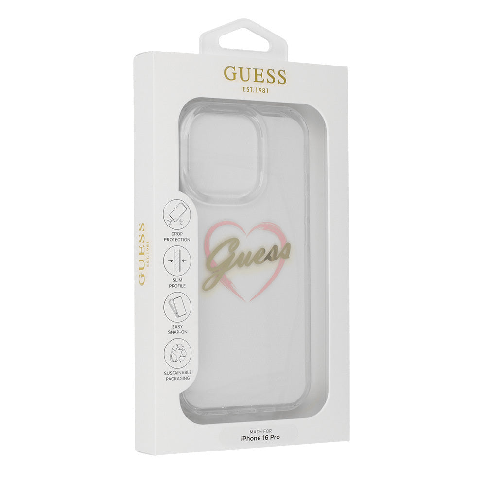 Ovitek za Apple iPhone 16 Pro Max, Guess, IML Heart, Prozoren