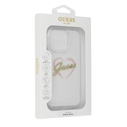 Ovitek za Apple iPhone 16 Pro Max, Guess, IML Heart, Prozoren