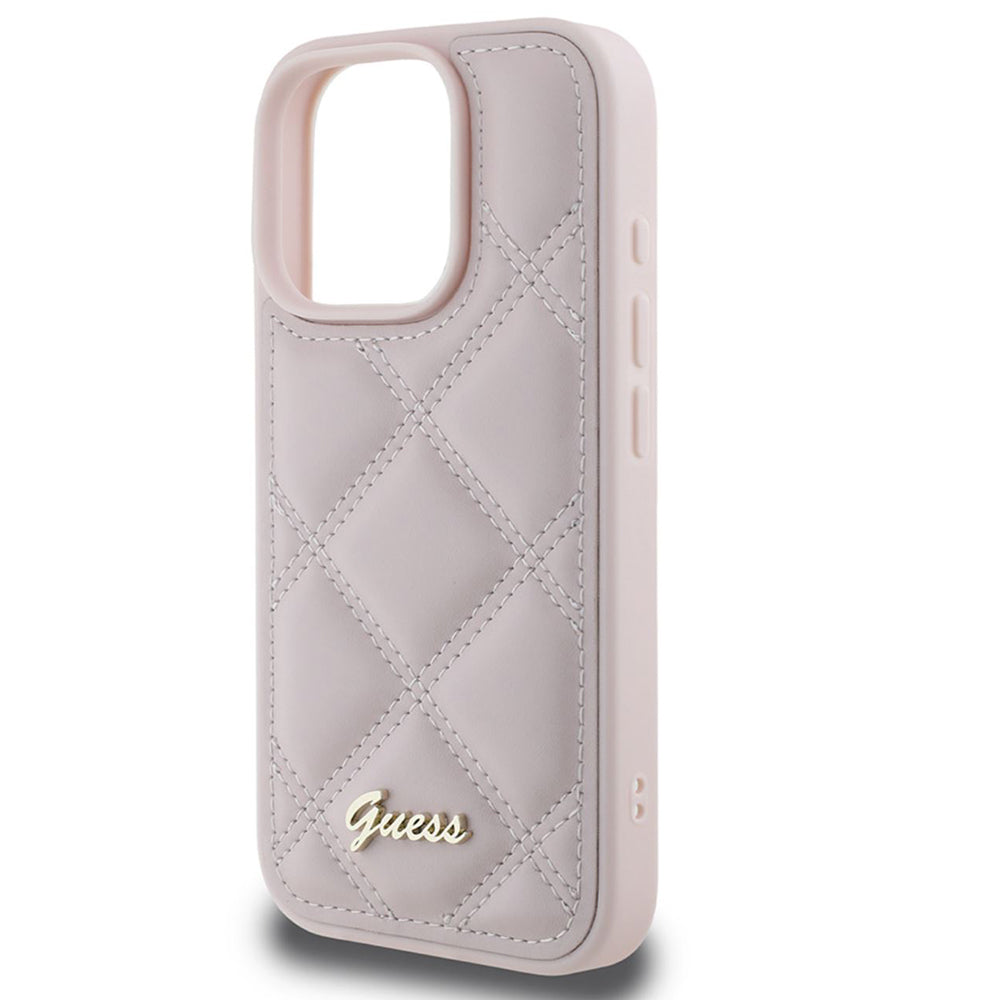 Ovitek za Apple iPhone 16 Pro Max, Guess, Quilted Metal Logo, Roza