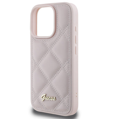 Ovitek za Apple iPhone 16 Pro Max, Guess, Quilted Metal Logo, Roza