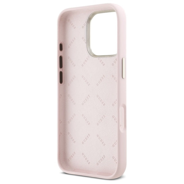 Case for Apple iPhone 16 Pro Max, Guess, Script Metal Logo & Frame, Light Pink