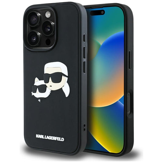 Ovitek za Apple iPhone 16 Pro Max, Karl Lagerfeld, 3D Rubber Karl & Choupette, Črna