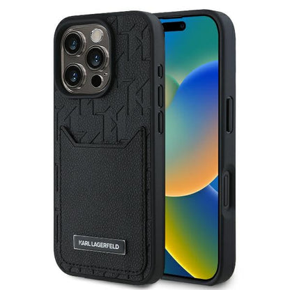 Ovitek za Apple iPhone 16 Pro Max, Karl Lagerfeld, Cardslots Monogram, Črna