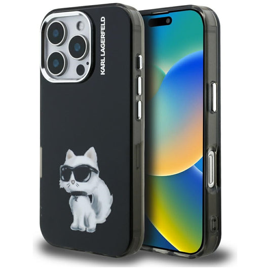 Ovitek za Apple iPhone 16 Pro Max, Karl Lagerfeld, IML Aquarelle Logo Choupette, črn