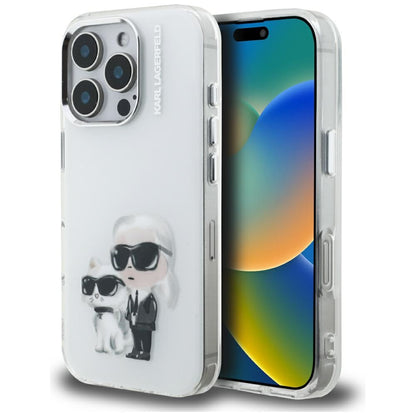 Ovitek za Apple iPhone 16 Pro Max, Karl Lagerfeld, IML Aquarelle Logo Karl & Choupette, Bela