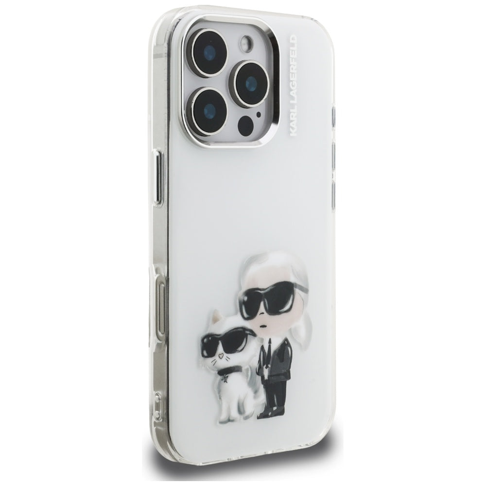 Ovitek za Apple iPhone 16 Pro Max, Karl Lagerfeld, IML Aquarelle Logo Karl & Choupette, Bela